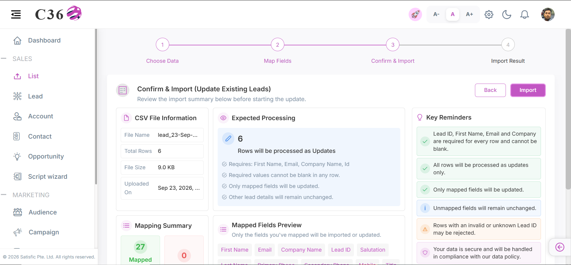 lead update summary