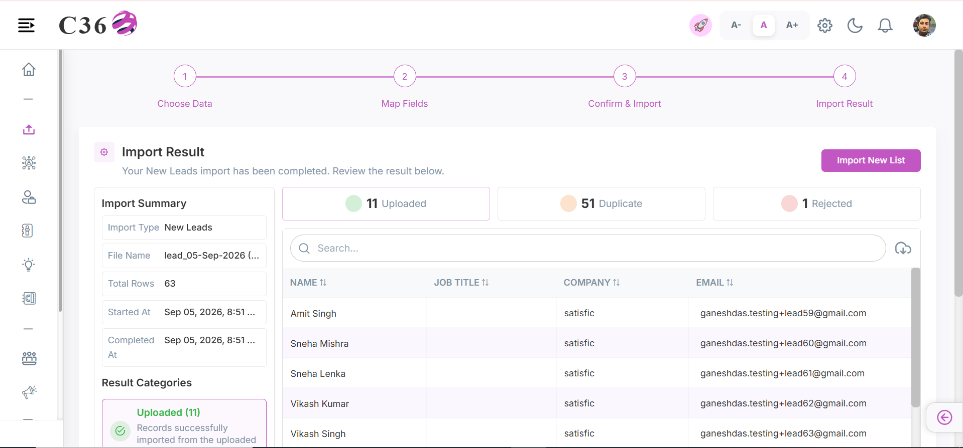 lead update and insert success