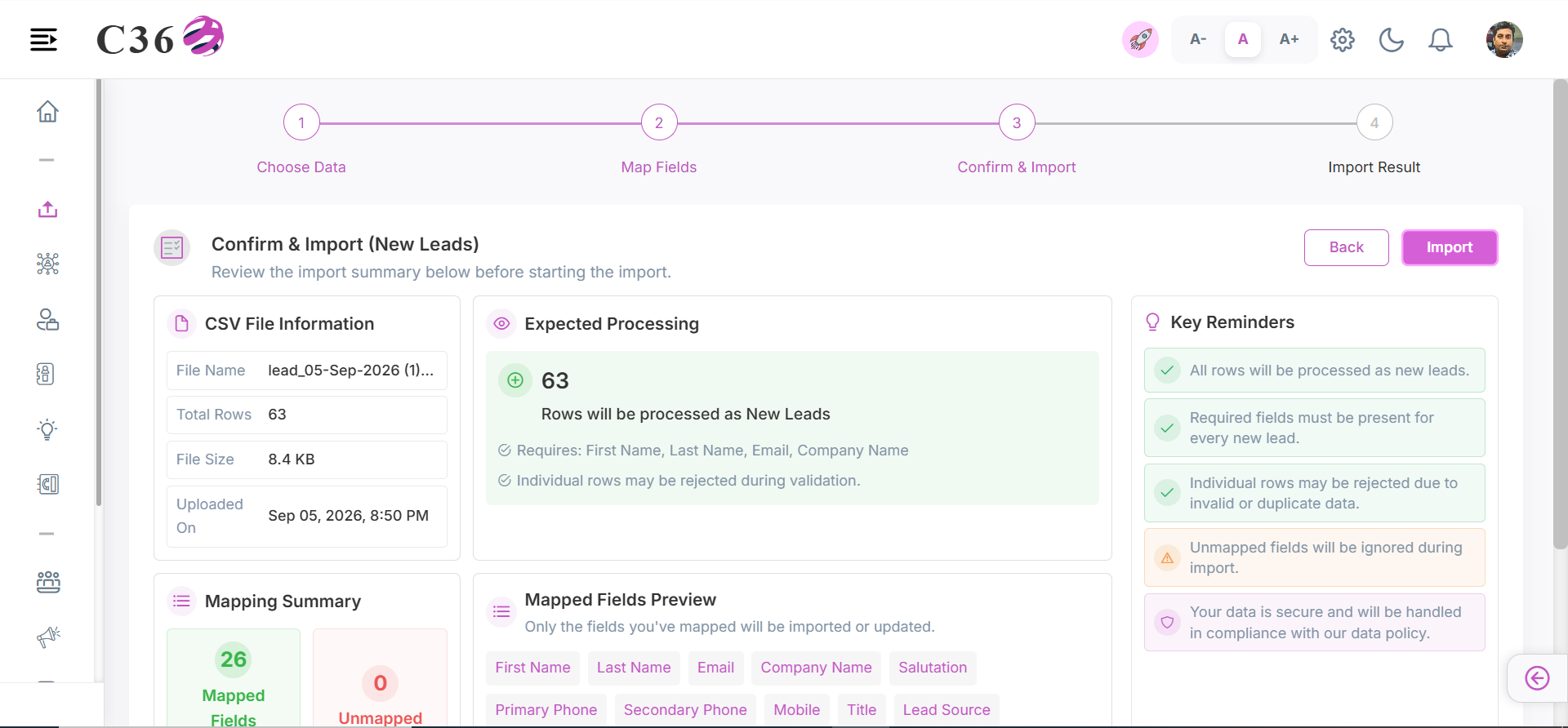 lead update and insert summary
